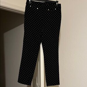 Rafaella Business casual Cocktail Black Cropped Pants with White Dots size 4